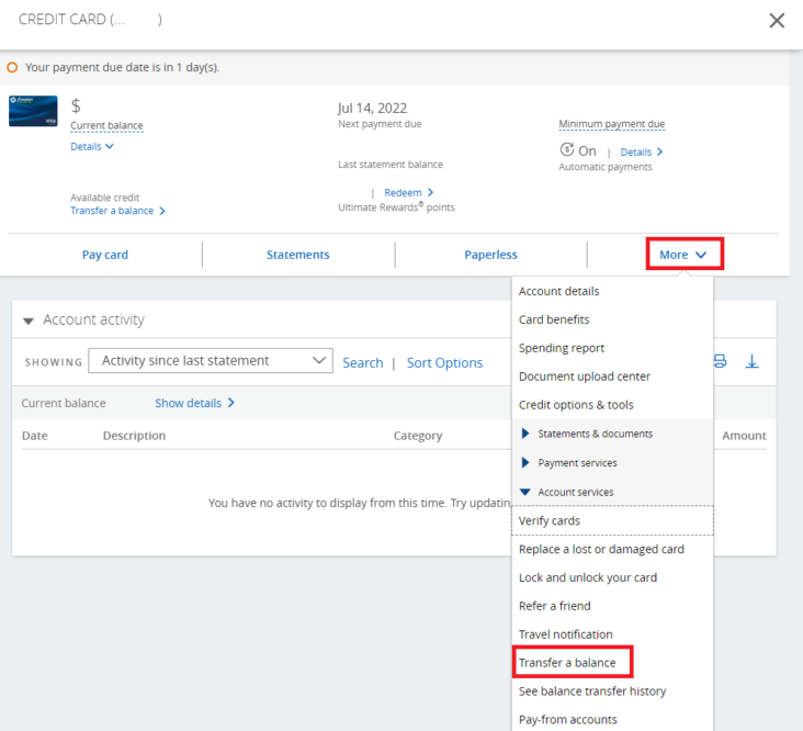 Chase credit card transfer balance